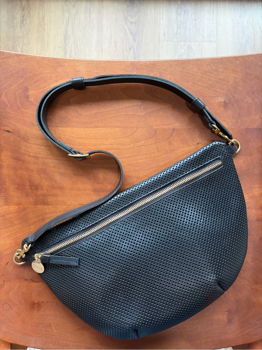 Clare V Grande Fanny Black Perforated Leather